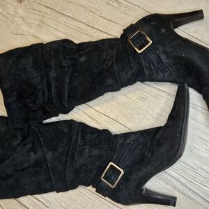 White Mountain Black Leather Boots with Heel